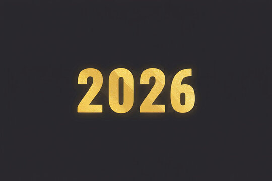 Elegant Golden 2026 Numerals Floating on Dark Background Symbolizing Future Year and Anticipation Ideal for New Year Designs and Greetings 200 Characters