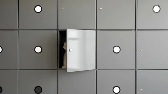 Modern locker system with open door abstract concept