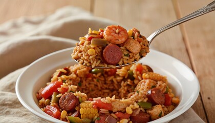 Warm and Inviting Jambalaya with Diverse Vegetables and Mixed Rice