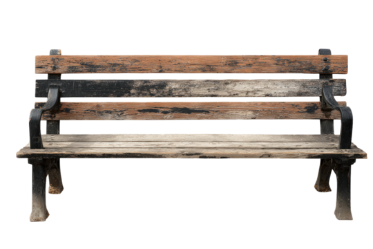 Weathered wood & metal bench, isolated on a black background