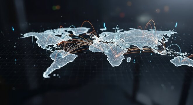 Global Network Connections World Map Digital Overlay.