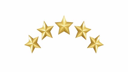 Gold star award isolated on white background. Rating five stars, 5 star rating concept animation, star review concept