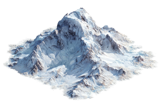 Snowy mountain peak with exposed rocks, isolated cutout