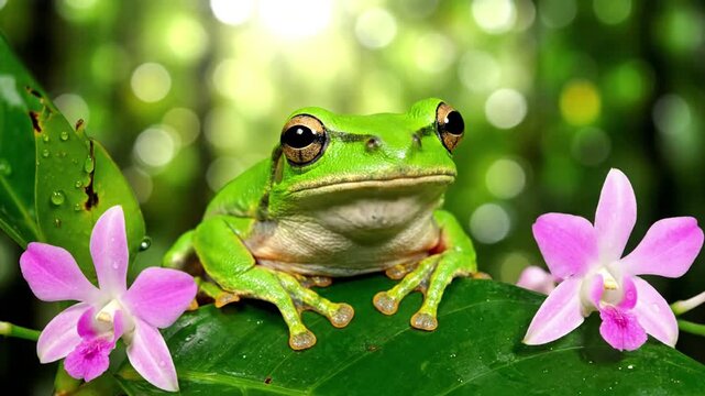 Capturing the delicate ecosystem of a vibrant pond, focusing on the subtle movements of an amphibian as it navigates its aquatic and terrestrial surroundings.