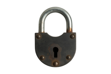 Vintage rusty padlock isolated on transparent background