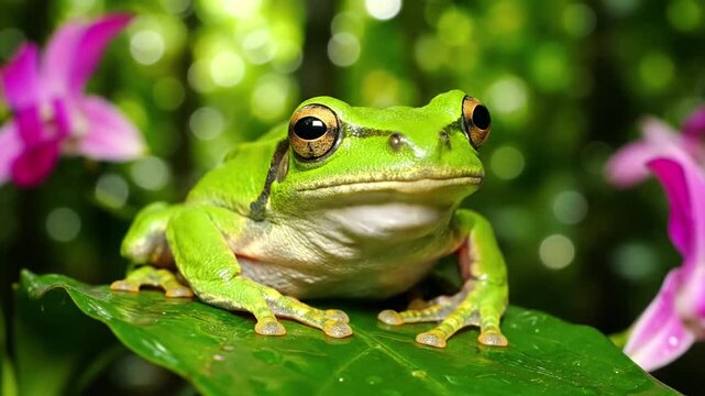 An intimate close up of a salamander or frog, highlighting unique skin textures, patterns, and adaptations for survival in a damp, shaded environment.