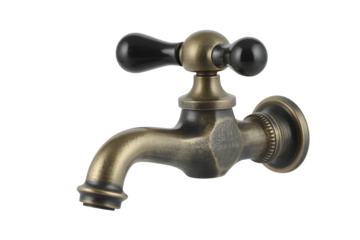 Antique brass water faucet isolated on transparent background