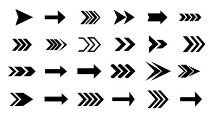 Collection of Directional Arrow Symbols Black Silhouette