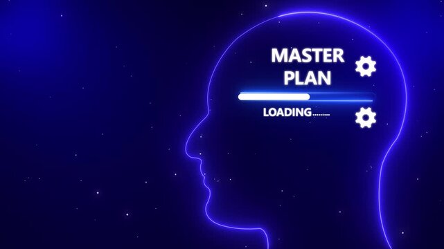 Human Head Profile With Master Plan loading in Mind. Business creativity and Innovation concept. Abstract Illustration for creative thinking, strategic planning technology, and Futuristic vision.