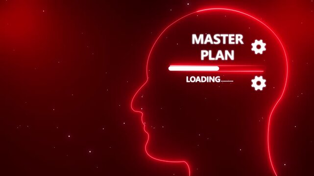 Human Head Profile With Master Plan loading in Mind. Business creativity and Innovation concept. Abstract Illustration for creative thinking, strategic planning technology, and Futuristic vision.