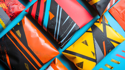 Vibrant gift wrapping ideas for holidays and special occasions, colorful presents wrapped in bold geometric paper, cheerful celebration, and creative gifts