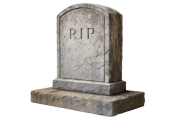 Old Weathered Stone Tombstone with RIP Engraving Isolated on Black Background