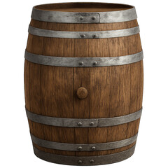 Obraz premium Rustic Wooden Barrel with Metal Hoops: Wine, Whiskey, and Decorative Storage for Cellars, Bars, and Vintage-Inspired Decor. Authentic Woodgrain and Sturdy Construction for Timeless Appeal.