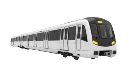 Modern white metro train transparent background cutout png