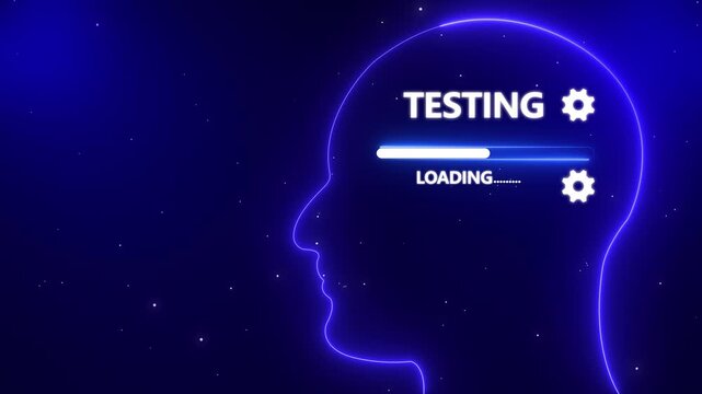 Human Head Profile With Testing loading in Mind. Business creativity and Innovation concept. Abstract Illustration for creative thinking, strategic planning technology, and Futuristic vision.