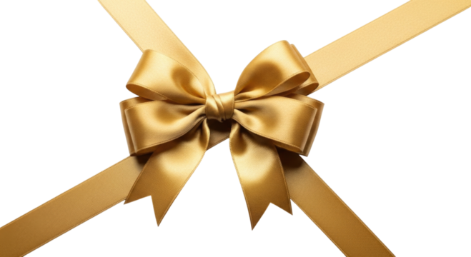 Golden bow and ribbon arrangement transparent background cutout png