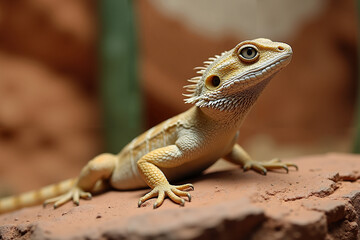 Bearded dragon lizard resting on rocky surface in natural habitat  