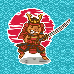 Obraz premium Furious Cartoon Samurai Capybara Warrior with Katana