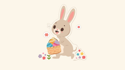 Fototapeta premium Spring Bunny's Easter Treasure: A cheerful bunny, holding a basket of colorful Easter eggs, brings joy and the spirit of spring.