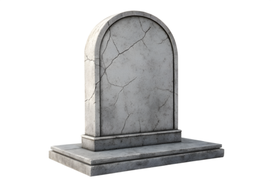 Blank Cracked Tombstone with Grass Base - Empty Halloween Gravestone Mockup on Black Background - Weathered RIP Headstone 3D Render - Powered by Adobe