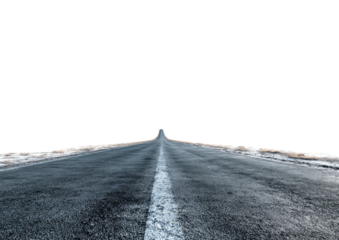 Asphalt road leads to unknown dark horizon