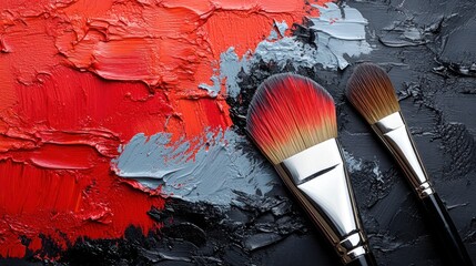 Paintbrushes on vibrant textured art