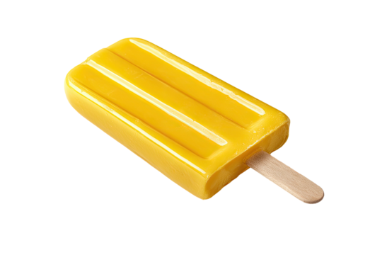 Yellow popsicle with ridges and stick on a black background