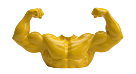 Yellow pepper bodybuilder torso with flexing biceps transparent background cutout png