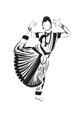 Beautiful Indian dancer. Bharatanatyam dance pose. South Indian woman wearing traditional dress and dancing. 