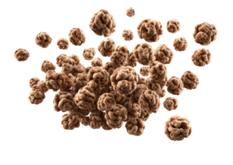 Heap of textured brown spheres floating on a black backdrop