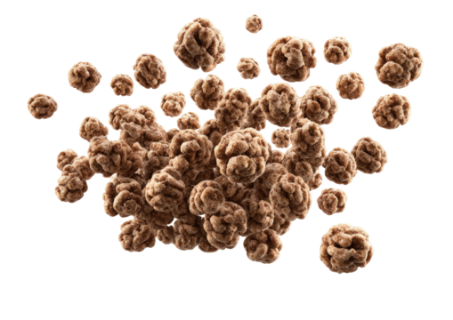 Heap of textured brown spheres floating on a black backdrop