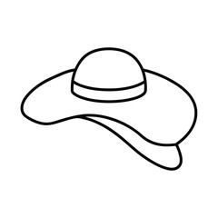 Simple Line Art Illustration of a Wide-Brimmed Hat with a Band