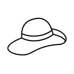 Simple Line Art Illustration of a Wide-Brimmed Sun Hat with a Band