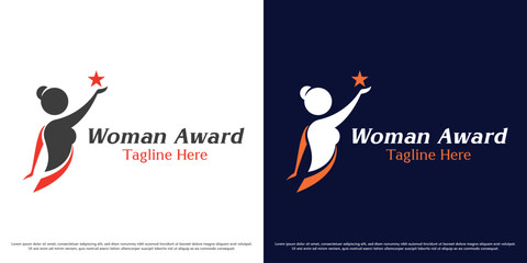 Woman career logo design vector illustration. Silhouette of a successful business woman. Simple minimal professional business icon symbol.