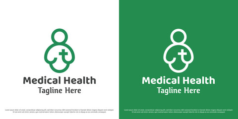 People health logo design vector illustration. Hospital patient silhouette. Cute linear and abstract health icon symbol.