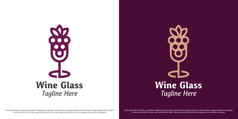Wine vine vector logo design illustration. Fresh food wine glass bar silhouette. Simple minimal luxury elegant drink icon symbol.