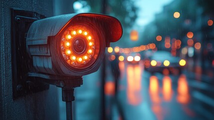 Rain-slicked city street surveillance camera