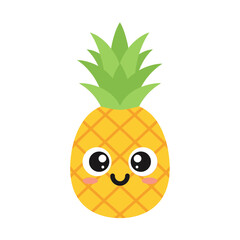 A cute cartoon pineapple with a happy face and big eyes.