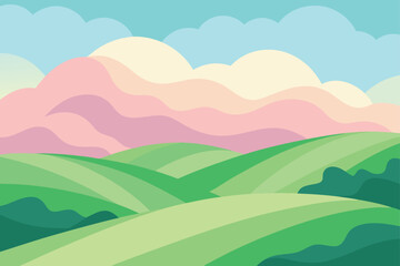 Green rolling hills and pastel sky serene landscape art Vector