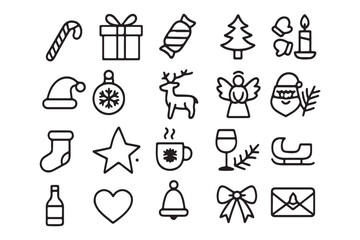 Christmas icon set. Isolated christmas line icon set.