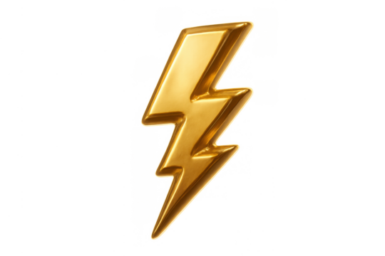 Golden lightning bolt icon creating a vivid symbol of power, fast service, sudden strike, high voltage, and rapid communication
