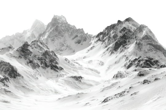 Snowy mountain range with visible peaks against a dark sky