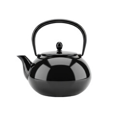 Obraz premium Glossy Black Teapot Isolated on Transparent Background Classic Kitchenware for Beverage Preparation Soft Studio Lighting
