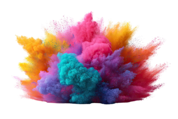 Multicolored powder explosion against a stark black backdrop
