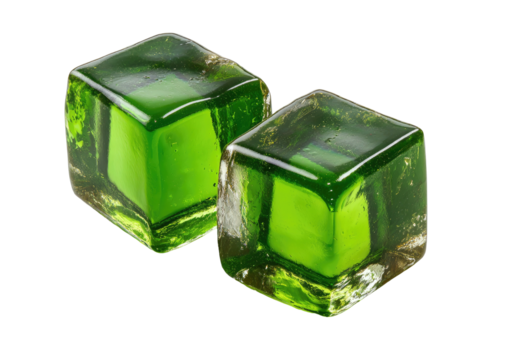 Two green, transparent cubes. Backlit. Shiny, glassy - Powered by Adobe
