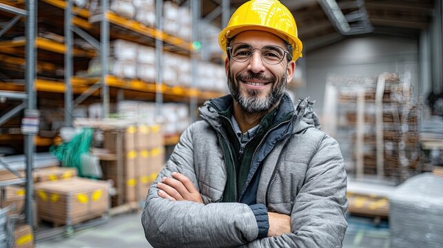 Male Construction Worker in Hard Hat and Tool Belt