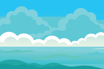 Obraz premium Stylized ocean horizon with clear blue sky and clouds Vector