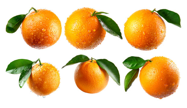 Set of orange with water droplets represents natural, vibrant citrus goodness isolated on a white transparent background