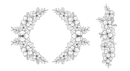 Delicate black and white floral illustrations forming decorative borders and accents.