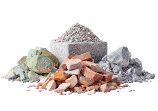 Stone/brick chunks. Texture contrast. Isolated. Heap - Powered by Adobe